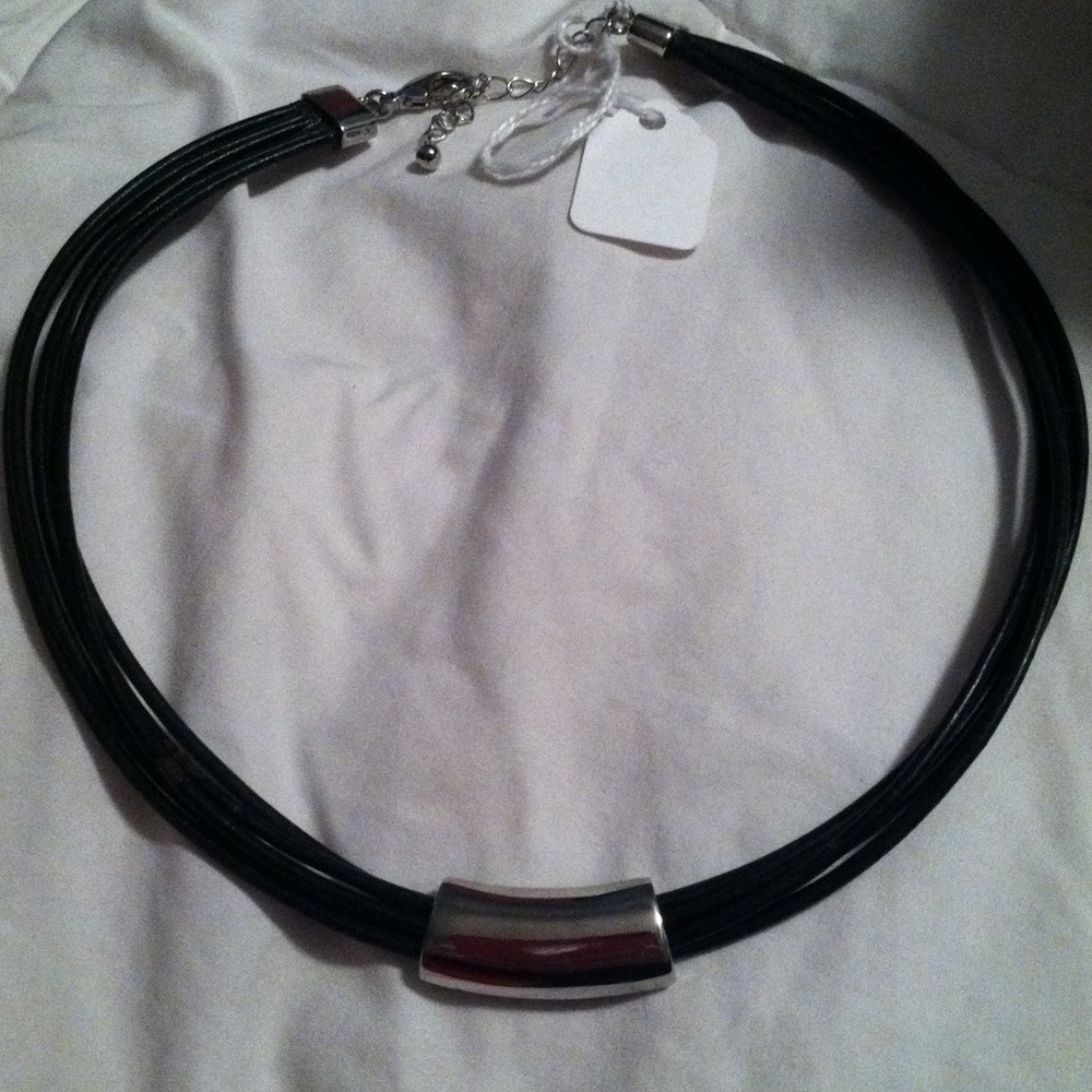Leatherlike necklace with silver pendant